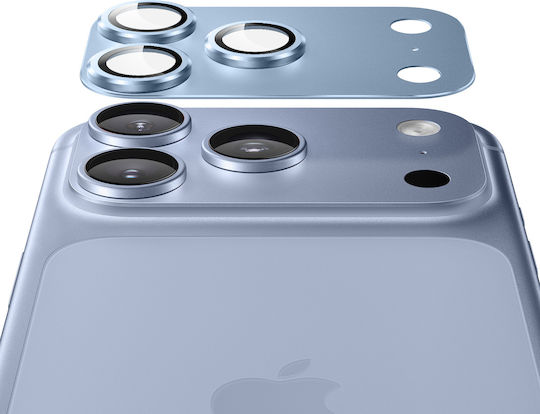 Avizar протектор за камера Avizar iPhone 18 Pro Max от закалено стъкло с титаниева рамка в светлосиньо