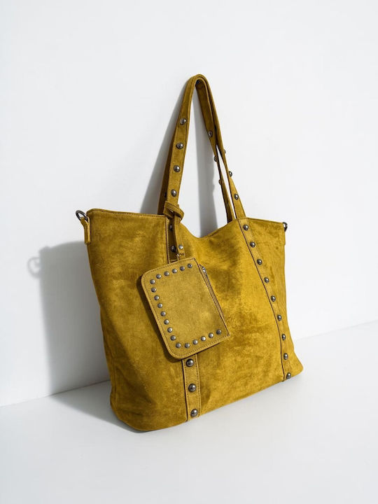 Damen-Shopper aus Wildleder Senfgelb