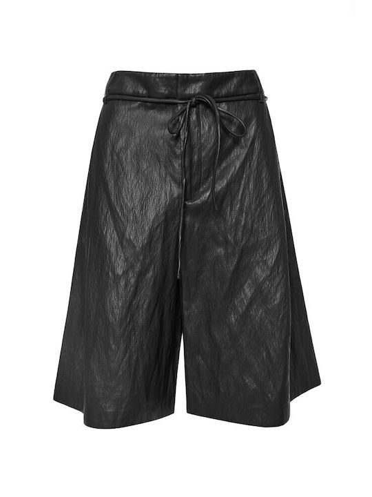 Damen-Lederbermudas Black