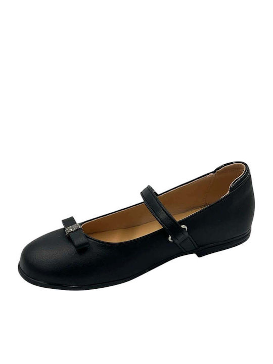 Kids Leather Anatomical Ballerinas with Hook-and-Loop Closure Black