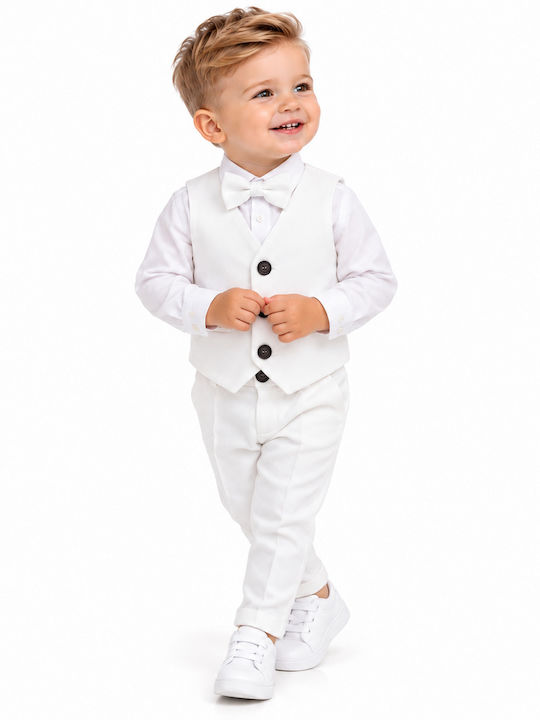 TakTakBaby Costum de Botez pentru Băieți Alb 4 Piese