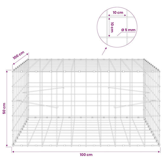 vidaXL Steel Gabion Basket for Garden Fence 100x100x50 cm Silver