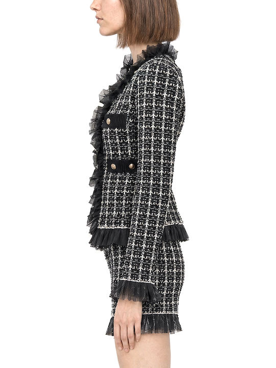 Women's Knitted Cardigan with Buttons White-Black