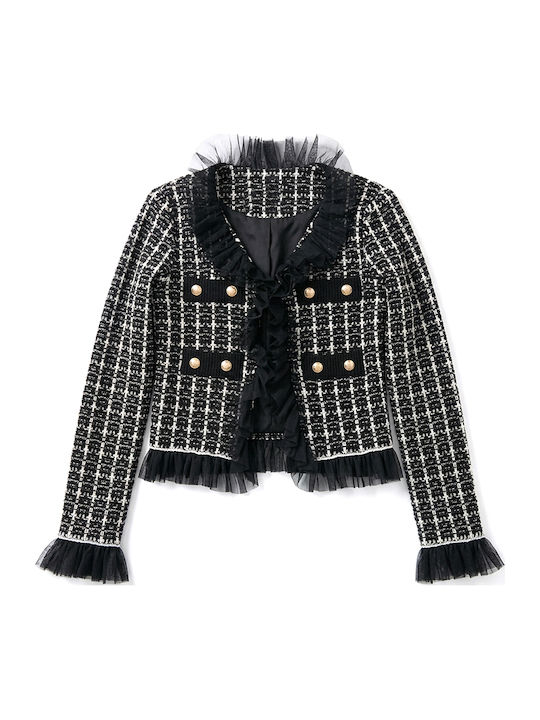 Women's Knitted Cardigan with Buttons White-Black