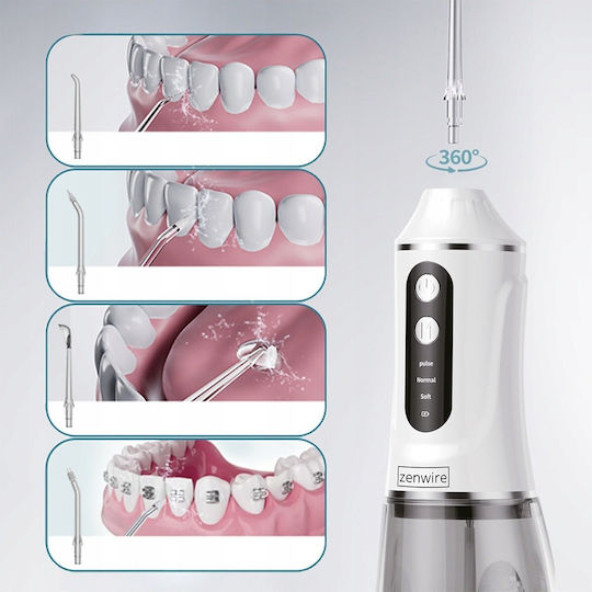 Zenwire Water Flosser 390ml Rechargeable & Waterproof White