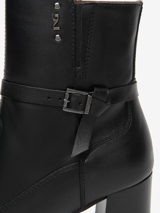 Leder Damen Stiefeletten Schwarz