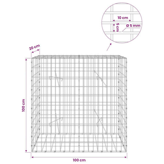 vidaXL Steel Gabion Box for Garden Fence 100x20x100 cm Silver