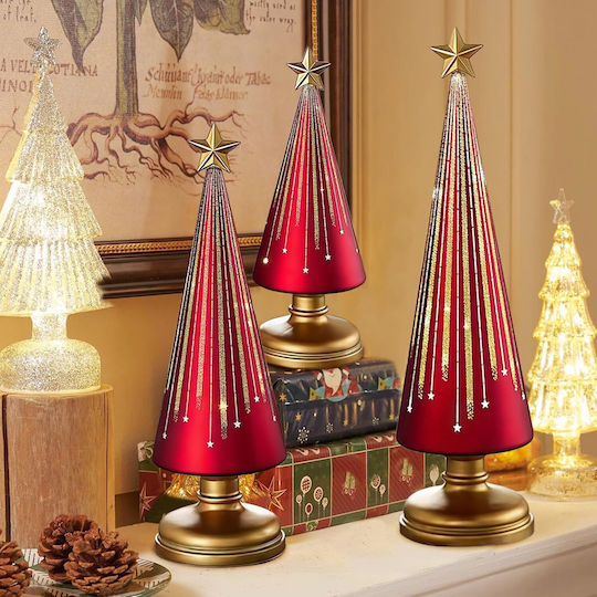 Beleuchteter Weihnachtsdeko-Glasbaum Rot 3 Stück