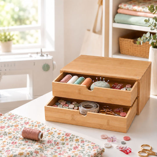 Relaxdays Sertar de Birou din Lemn cu 2 Compartimente 33x21x13.5cm Bej