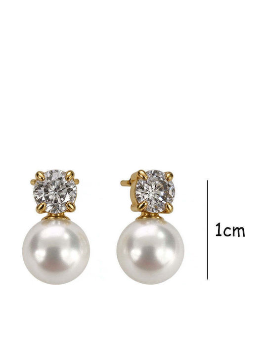 Stud Earrings Set in Gold-Plated Steel with Stones & Pearls