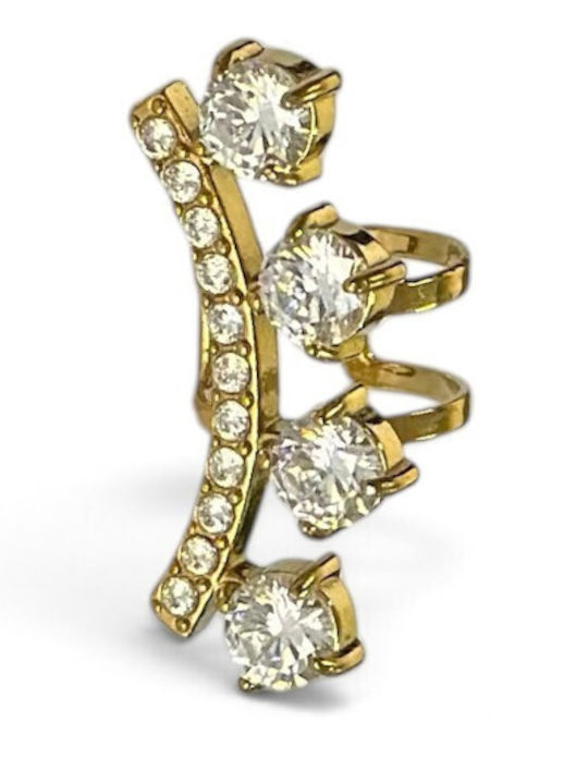 Women's Earring Stainless Steel 316L Cuff Gold-Tone White Stones Series Prime Steel Gold Women One Size Ssn255 Women's Earring Stainless Steel 316L Cuff Gold-Tone White Stones Series Prime Steel Gold Women One Size Ssn255