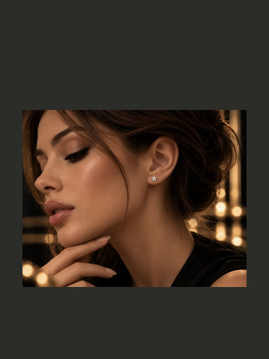 Star Earrings in 14K White Gold with Zircon – 1.38 G
