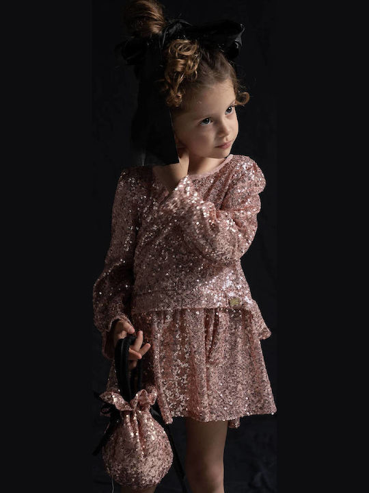 Girls’ Long Sleeve Dress with Pink Sequins
