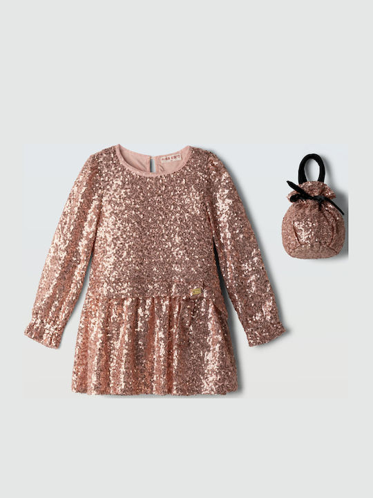 Girls’ Long Sleeve Dress with Pink Sequins