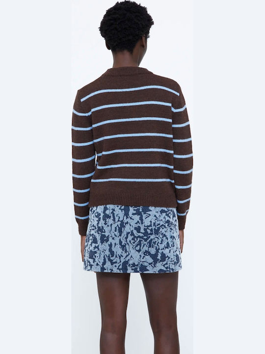 Women's Long Sleeve Striped Sweater Brown Blue