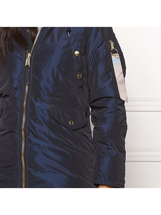 Exparka Lang Damen Parka Jacke für Winter Blau