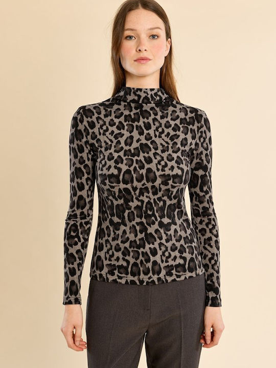 Dark Grey Animal Print Women's Blouse