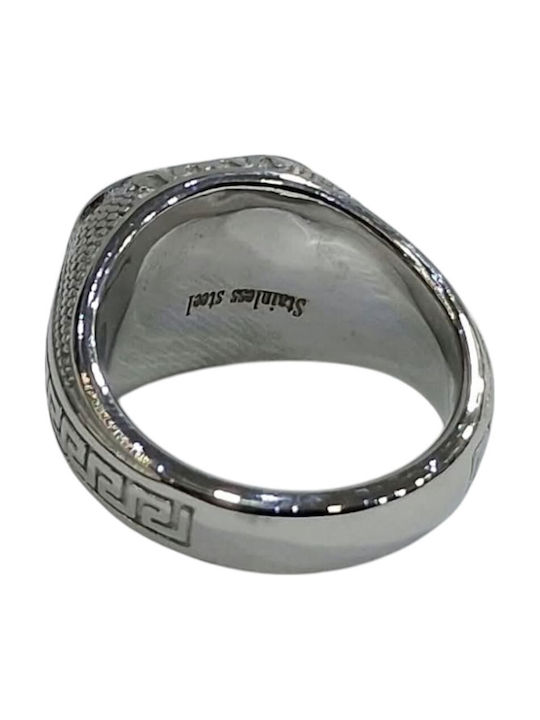 Kalliopi Silver Ανδρικό Δαχτυλίδι με Πέτρες από Ατσάλι