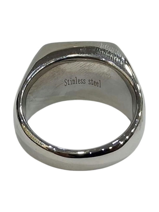 Kalliopi Silver Ανδρικό Δαχτυλίδι με Πέτρες από Ατσάλι