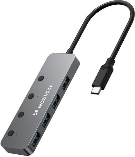 Wozinsky Hub 4 Θυρών USB 3.0 με σύνδεση USB-A / USB-C Γκρι