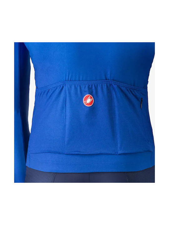 Castelli Tricou de Ciclism Bărbătesc cu Mâneci Lungi Albastru
