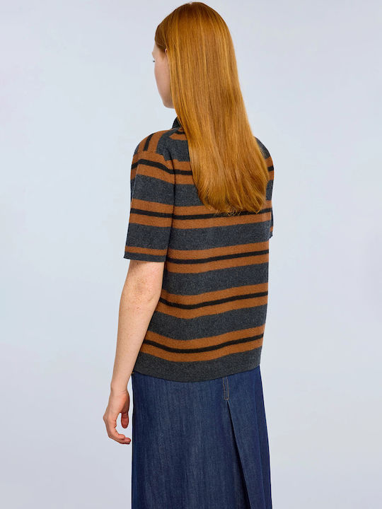Elsa Women's Striped Multicolour Short Sleeve Polo Blouse