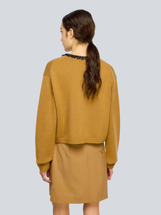 Denny Women's Long Sleeve Cropped Wool Sweater Black
