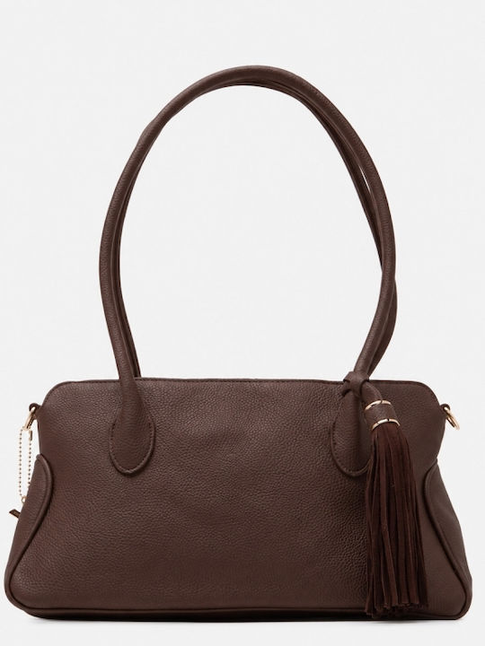 Braune Damen-Schultertasche aus Stoff