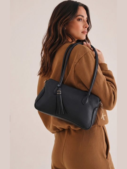 Schwarze Damen-Schultertasche aus Stoff