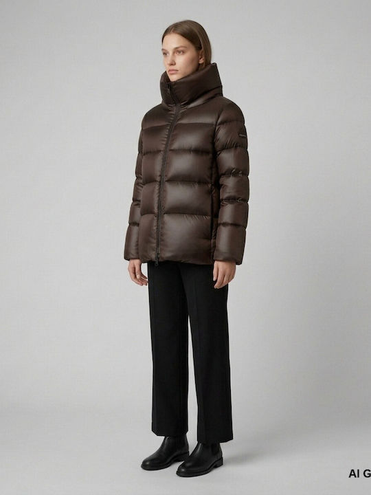 Дълго Дамско Puffer Яке За Зима Кафяво