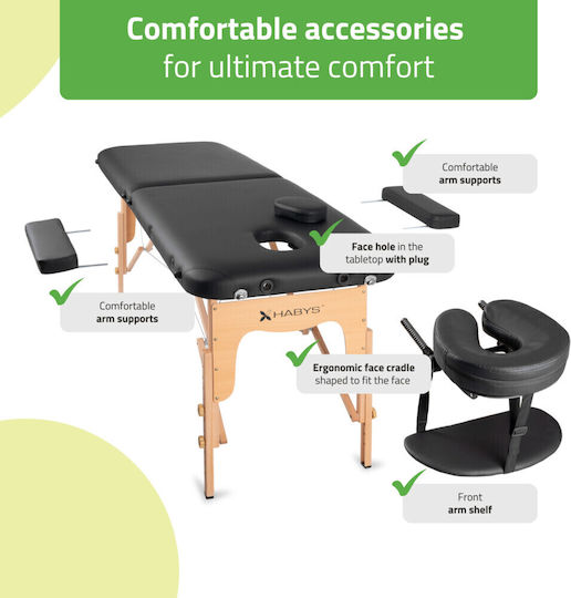 Habys Lira Comfy Base K515 Κρεβάτι Φυσιοθεραπείας Πτυσσόμενο Μαύρο από Ξύλο 180x59εκ.