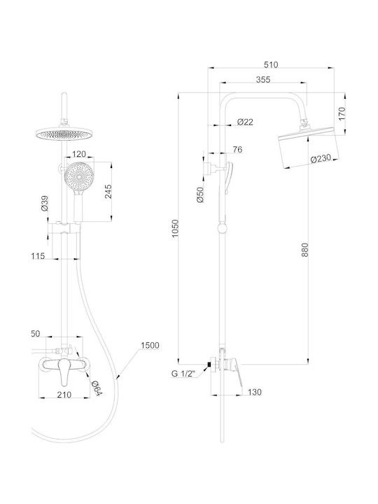 Invena Duschsäule mit Wannenbatterie Grau