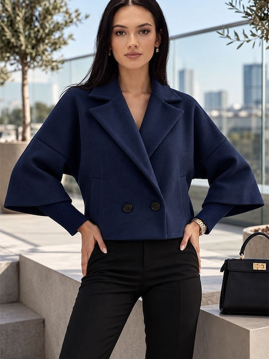 Γυναικείο Παλτό Navy Blue με Κουμπιά