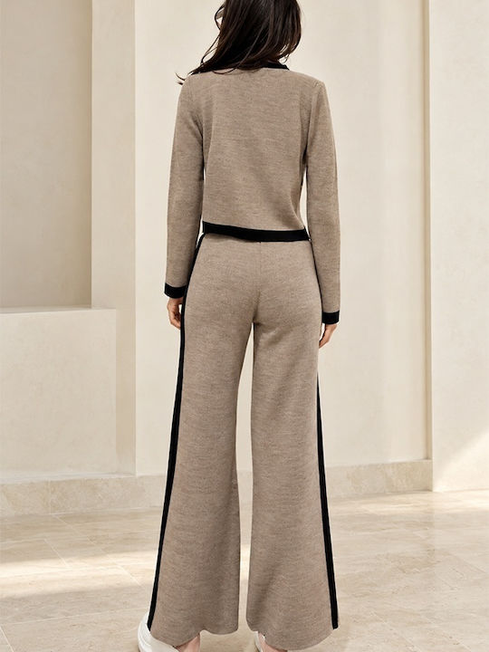 Set Maro Deschis pentru Femei cu Pantaloni cu Croială Relaxed și Dungi