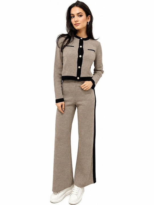 Set Maro Deschis pentru Femei cu Pantaloni cu Croială Relaxed și Dungi