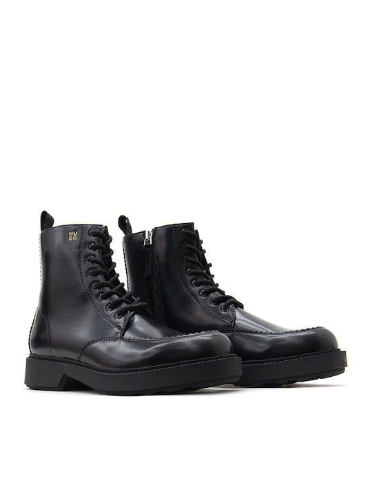 Lederne Damen-Biker-Stiefeletten Schwarz