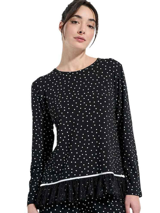 Jeannette Lingerie Set de Pijamale de Iarnă pentru Femei Negru