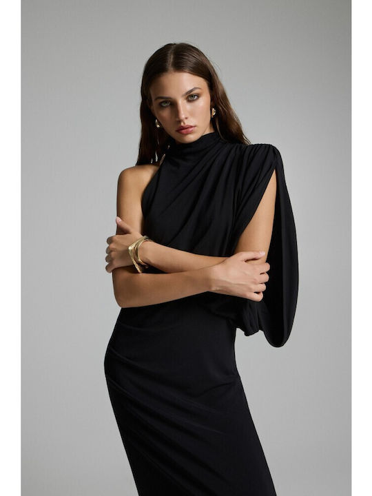 Maxi Βραδινό Φόρεμα Ντραπέ Black