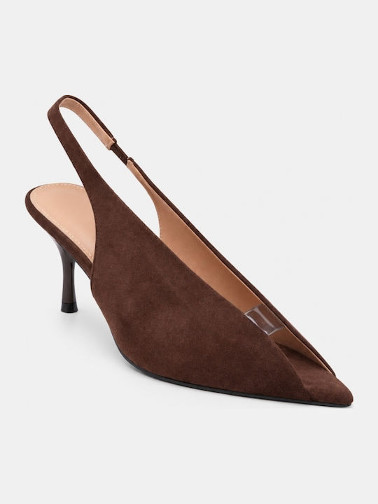 Dark Brown Suede Pointed Toe Pumps with High Heel