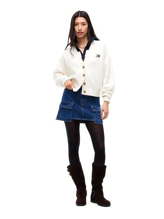 Long Women's Knitted Cardigan with Buttons Ecru
