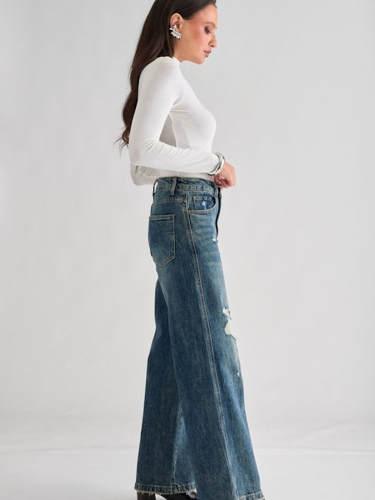 Women's Ripped Jeans in a Wide Leg Style