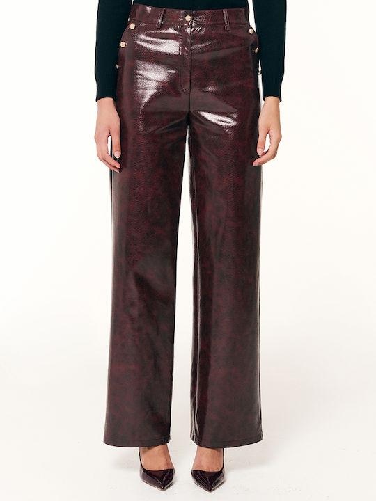 Forel Women's Leather Leopard Trousers Bordeux