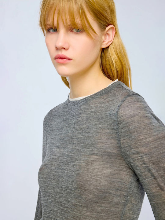Ellie Women's Long-Sleeve Blouse with a Scoop Neck Grey