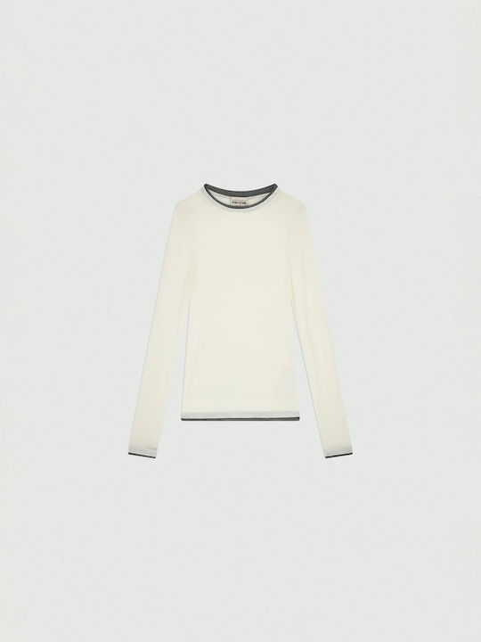 Ellie Women's Long-Sleeve Blouse with a Scoop Neck White
