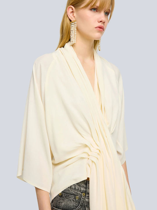 Josie Women's Drape Blouse with 3/4 Sleeves Beige