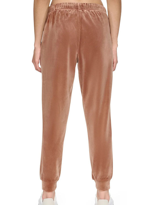 Women's Fabric Trousers with Elastic Waist in Slim Fit Camel