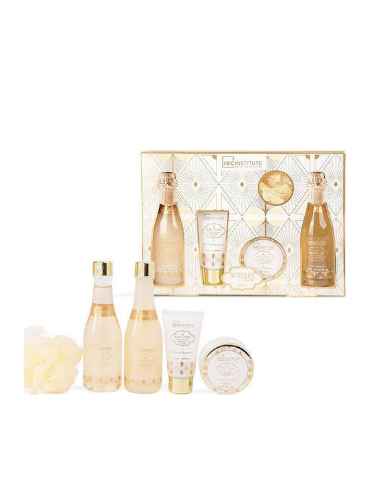 IDC Institute Scented Bath Gold Set Skin Care Set for Moisturizing & Body Cleansing Vanilla & Bergamot 5 Pieces