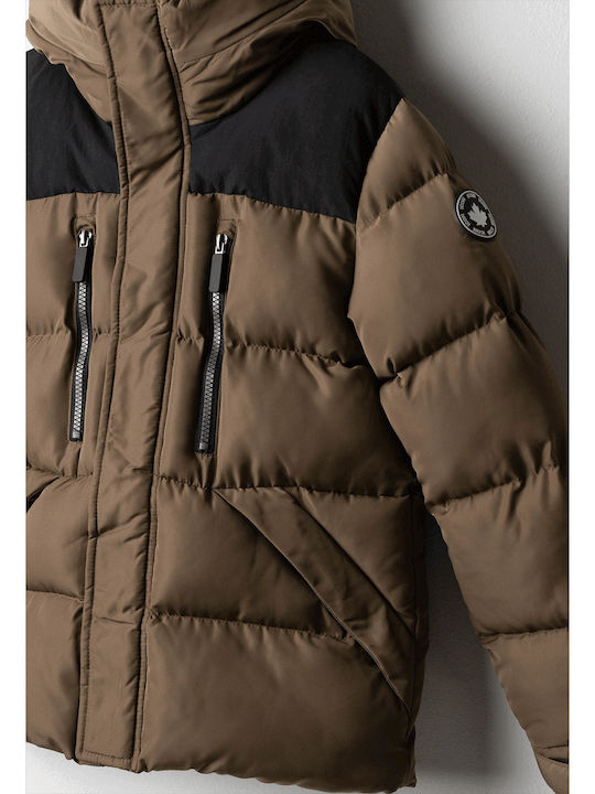 Hashtag Kurze braune Kinder-Steppjacke mit Kapuze