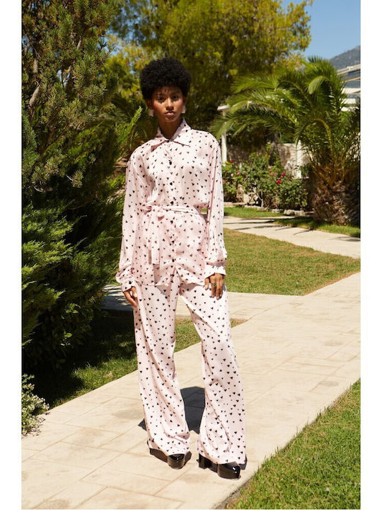 Women's Pink Half Button Shirt