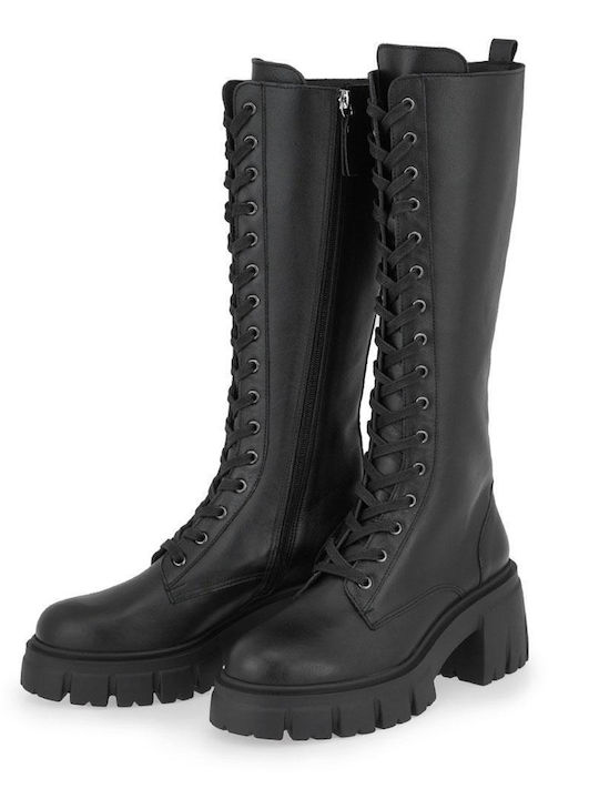 Carolina Damen Lederstiefel mit Hohem Absatz Schwarz